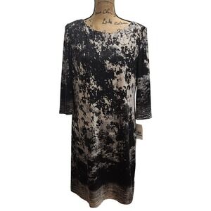 J Howard Missy Black Beige Abstract Print‎ Knee Length Dress Size 16
